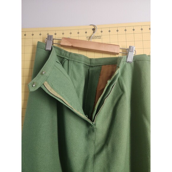 Vtg Tudor Square Pencil Straight Skirt Size Med Solid Green Wool Kick Pleat - Picture 9 of 14